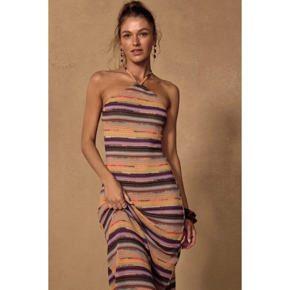 Lulus Molly Brown Multi Crochet Halter Maxi Swim Cover-up - Size M
